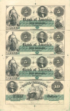 Bank of America Uncut Obsolete Sheet - Broken Bank Notes - SOLD